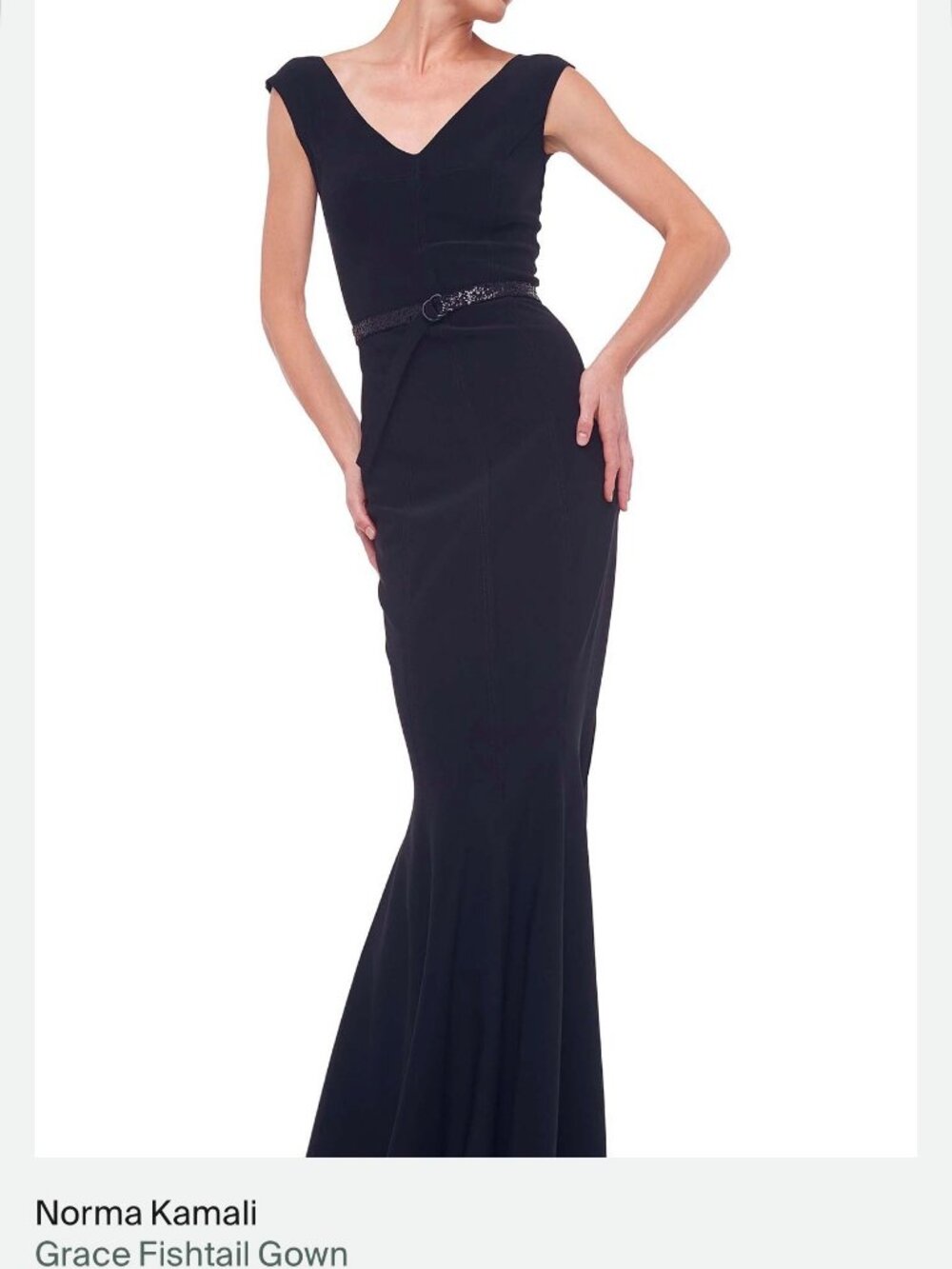 Norma Kamali Grace Fishtail Maxi Gown Black S Belt Not Included